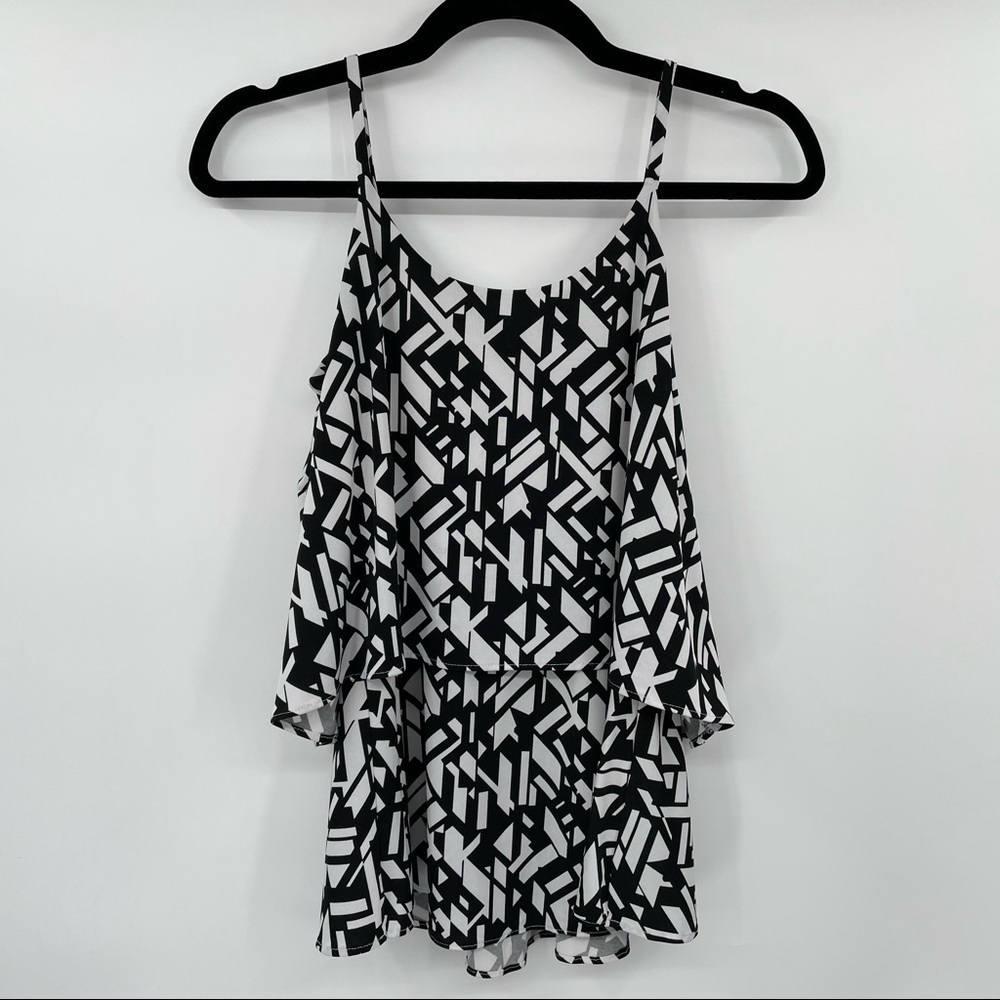 WHBM Black & White Geo Print Sleeveless Blouse